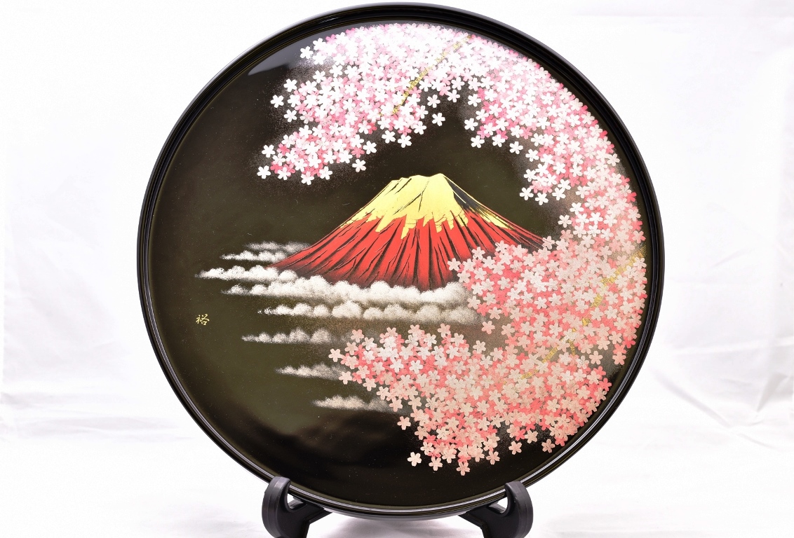 飾盆（尺一）桜に富士 沈金 | 大藤漆器店メンバーズショップ